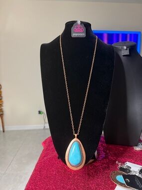 paparazzi Copper-tone Teardrop Turquoise Pendant Necklace